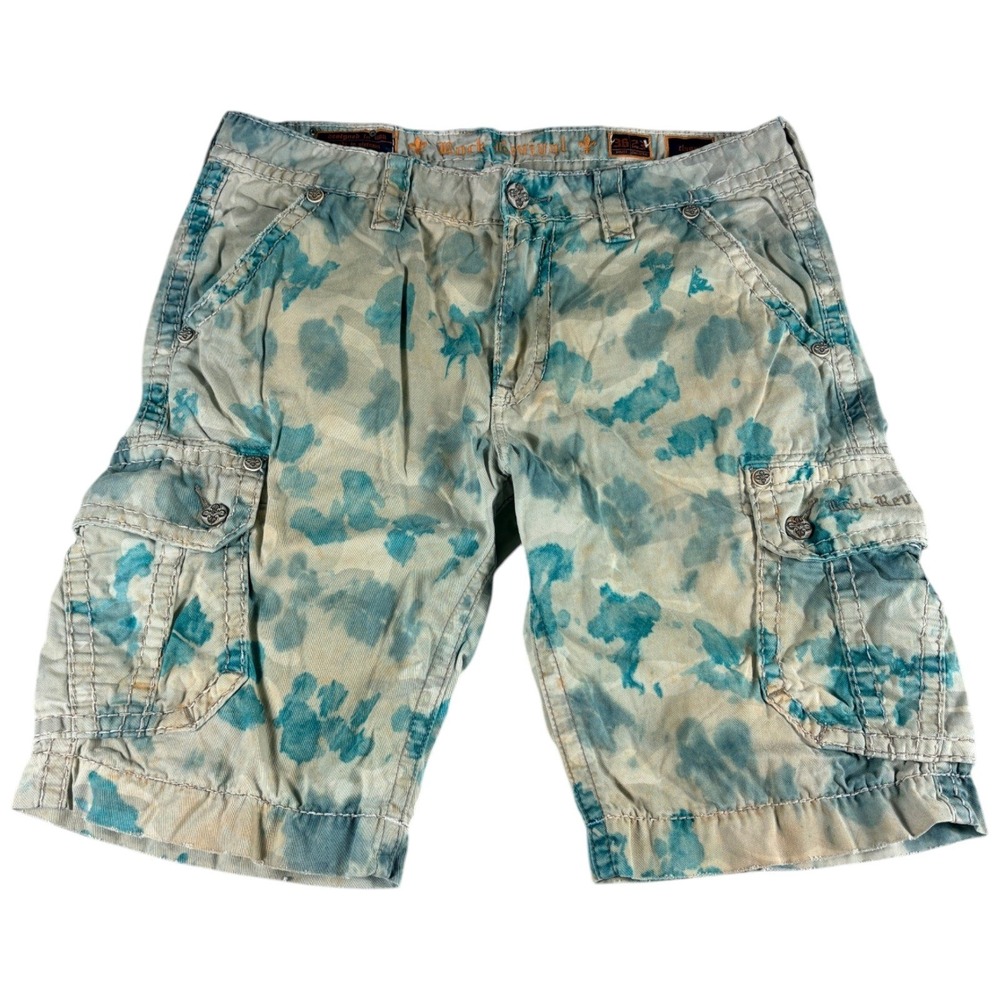 Rock Revival Cargo Shorts Mens 36 Blue Tie Dye Worn Relaxed Y2K Workwear